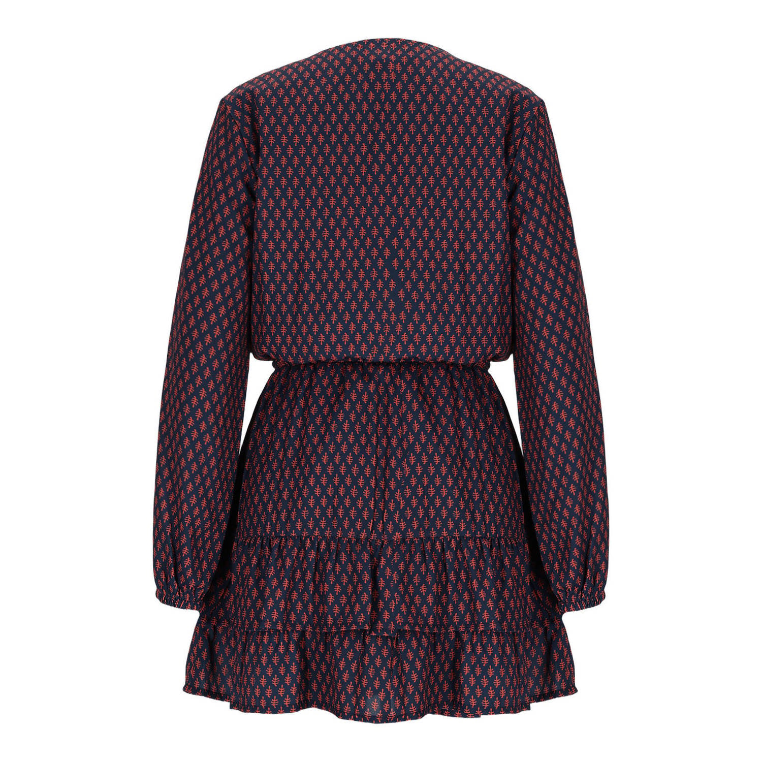 NoBell korte jurk met ruches donkerblauw donkerrood