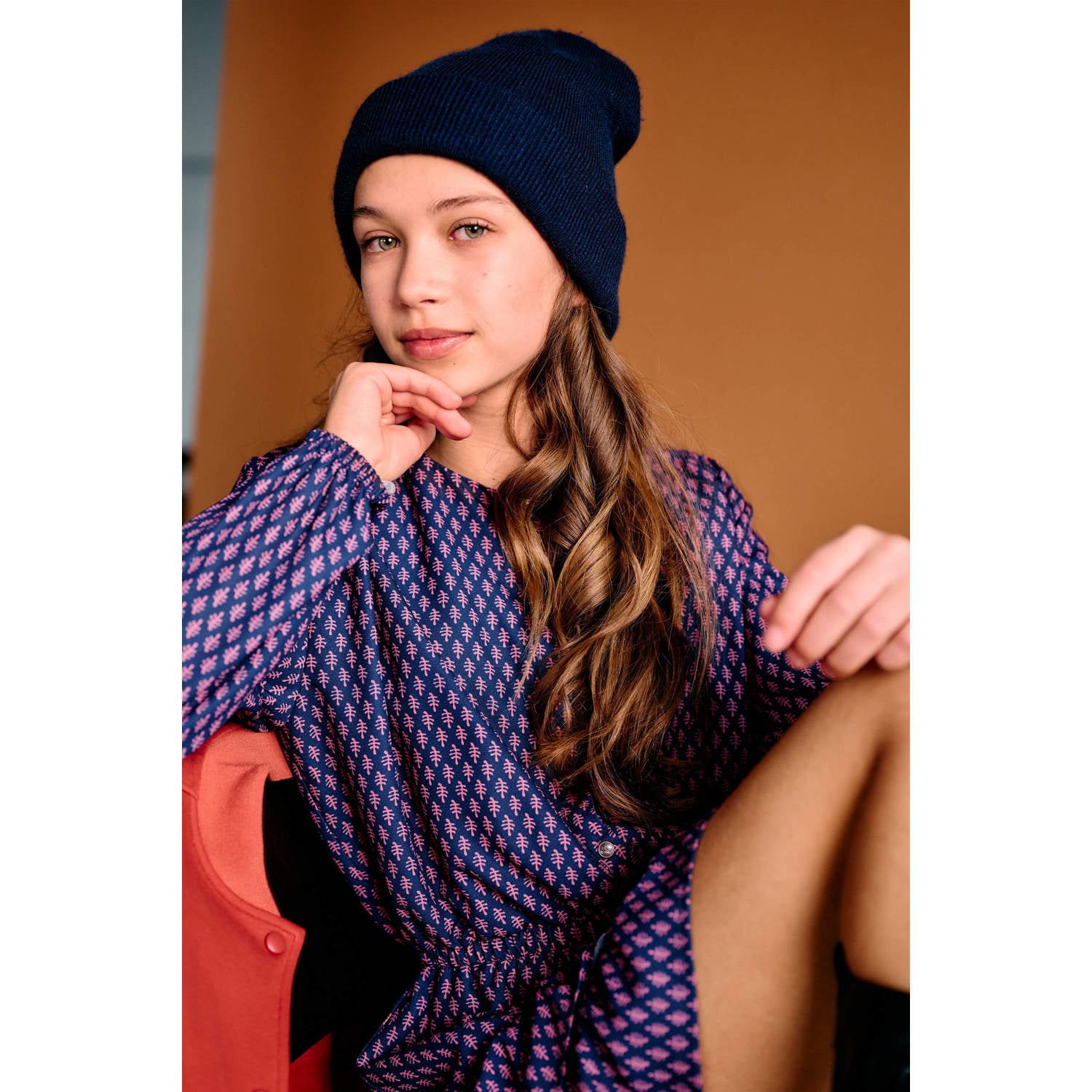 NoBell korte jurk met ruches donkerblauw donkerrood