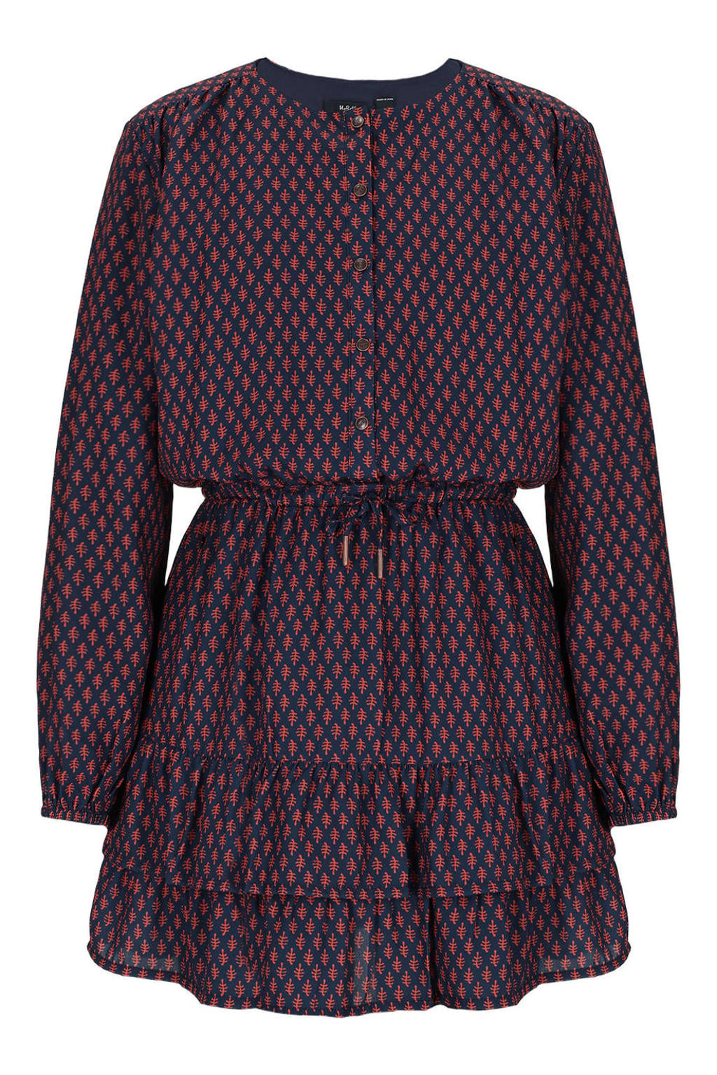 Donkerblauw en donkerrode meisjes NoBell’ korte jurk van polyester met lange mouwen en ronde hals