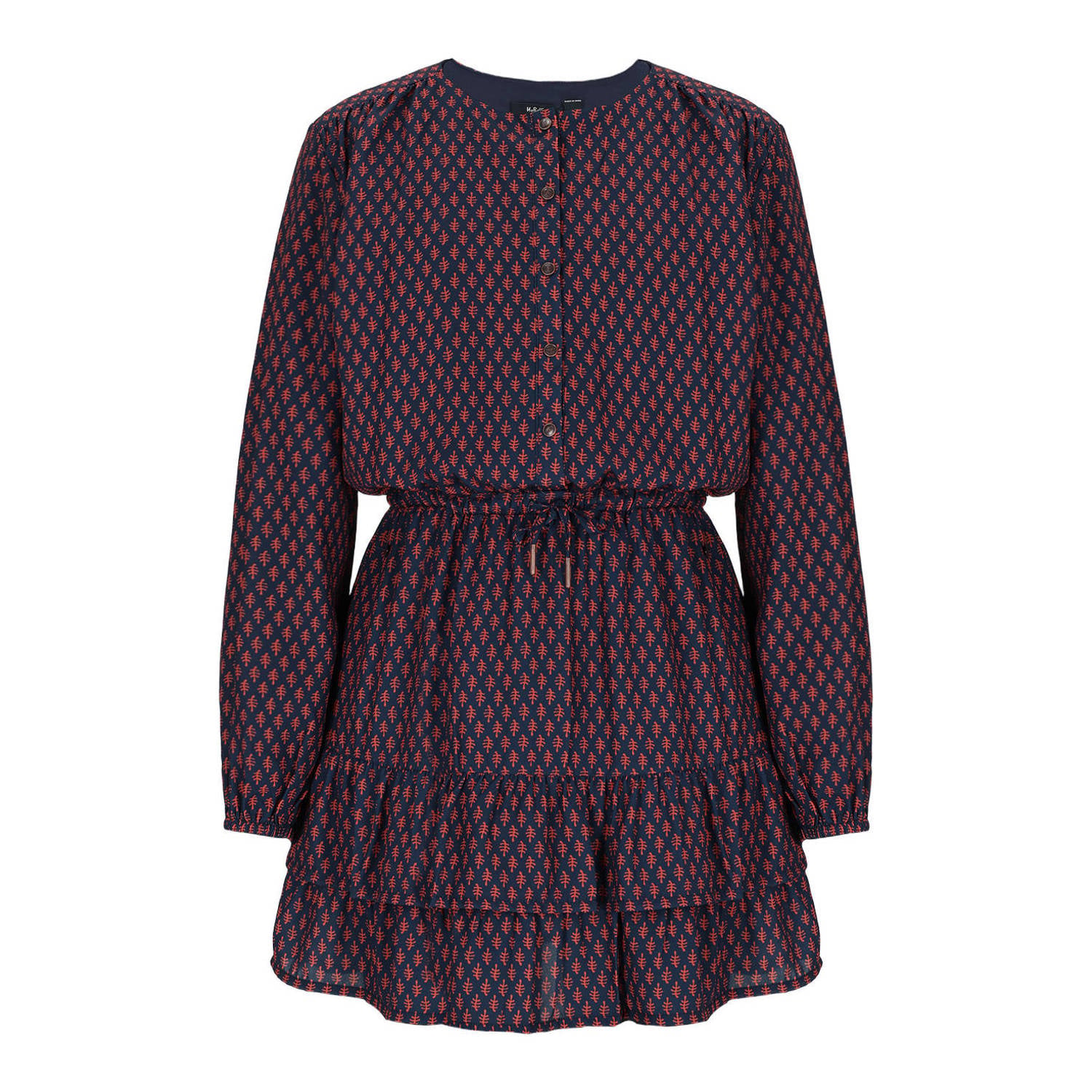 NoBell korte jurk met ruches donkerblauw donkerrood