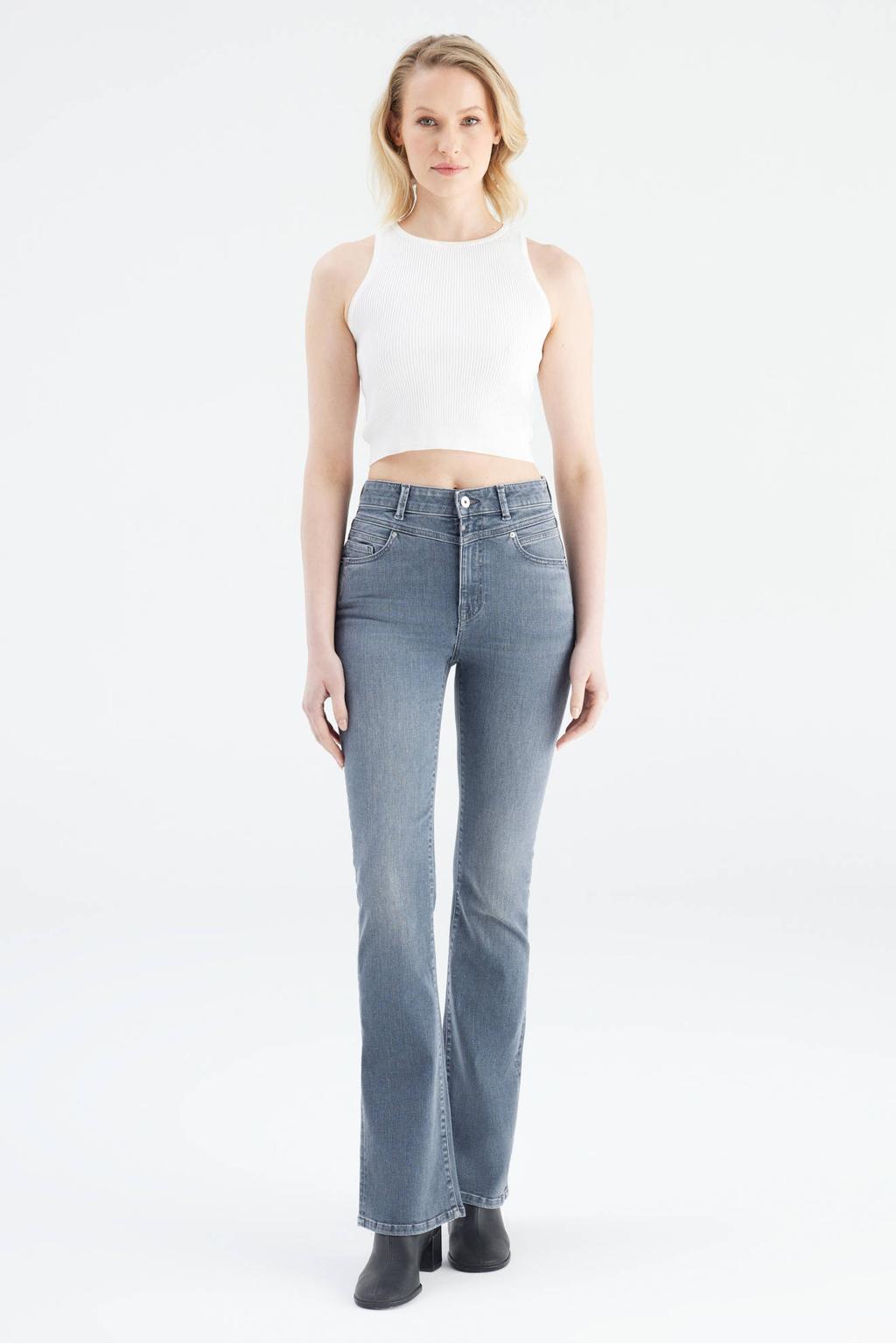 Grijsblauwe dames Cup of Joe Denim high waist blauw met rits- en knoopsluiting en effen