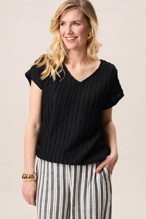 top met textuur zwart