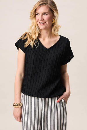 top met textuur zwart