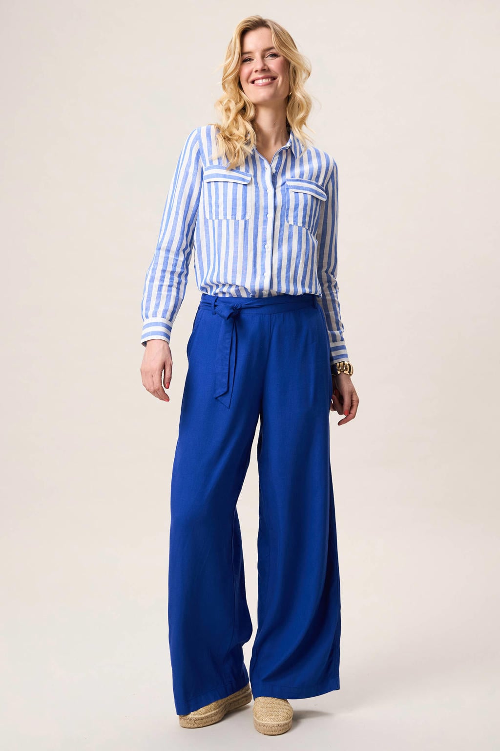 Blauwe dames Miss Etam wide leg regular waist broek van viscose met elastische inzet en effen
