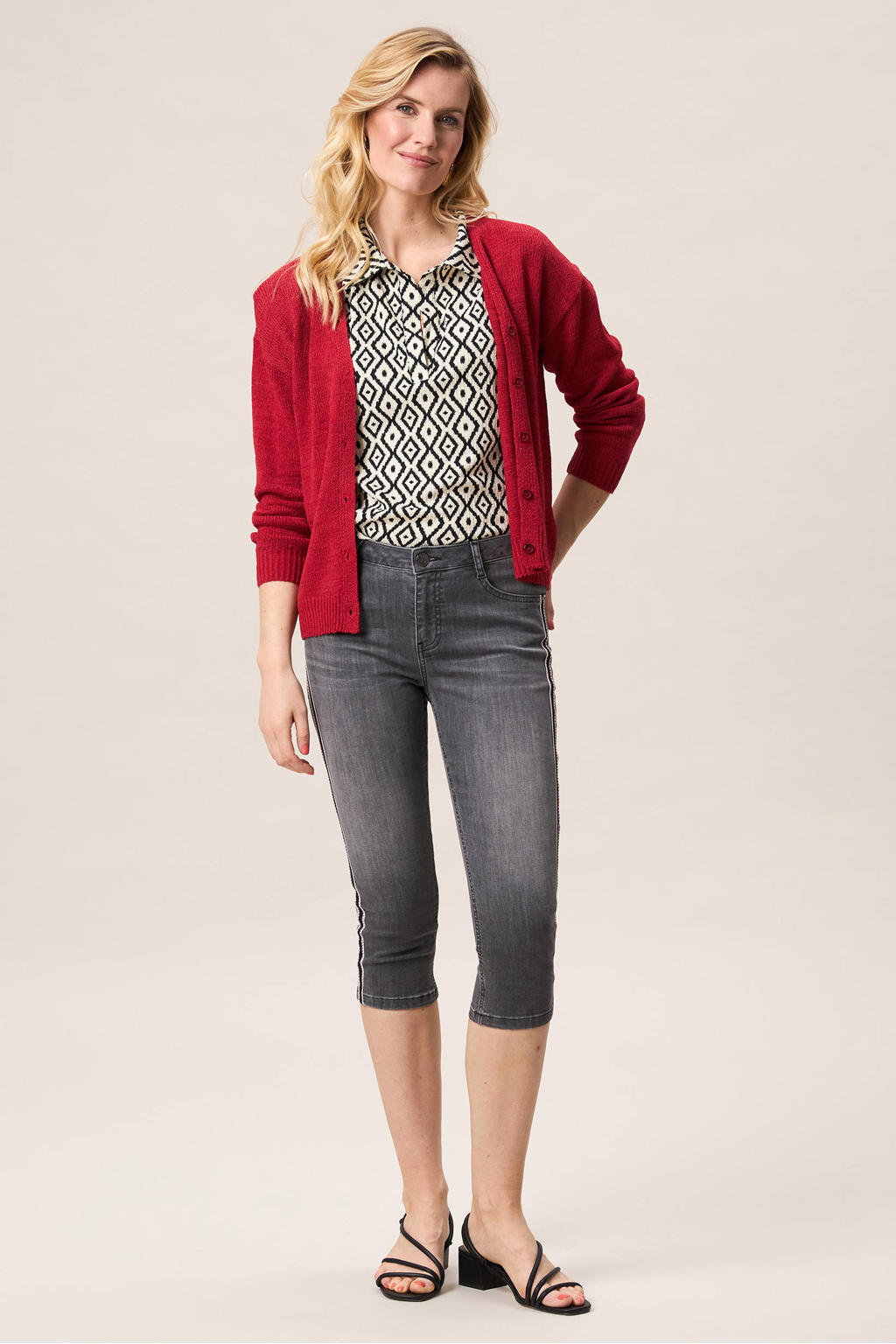 Grey denim dames Miss Etam skinny low waist broek van katoen met rits- en knoopsluiting en effen
