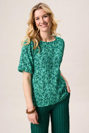 blousetop groen met print