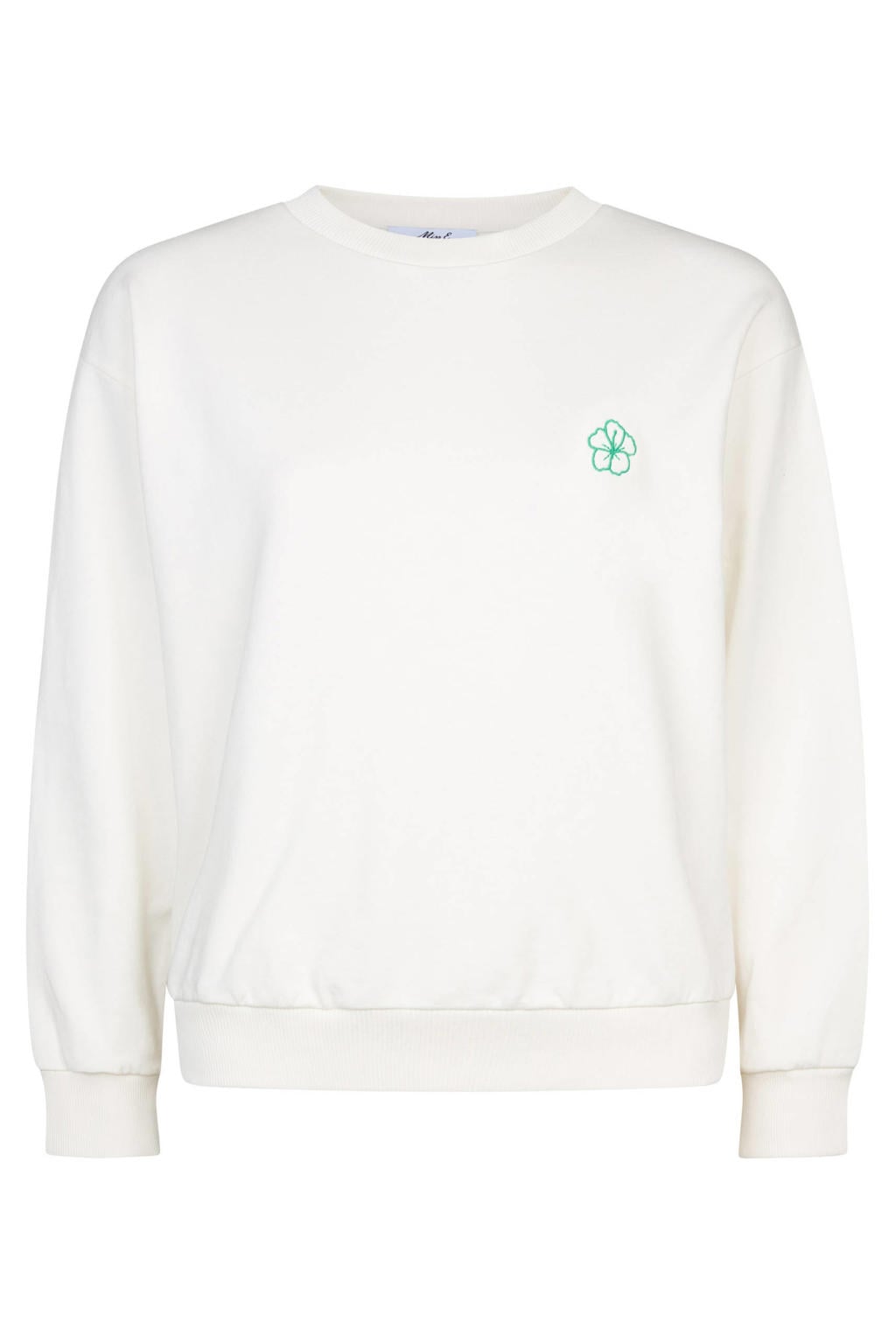 Creme, groen en gele dames Miss Etam Plus sweater crème van katoen met effen, lange mouwen en rits- en knoopsluiting