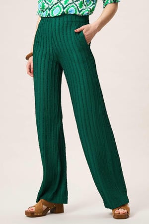 denim wide leg regular waist broek met textuur donkergroen