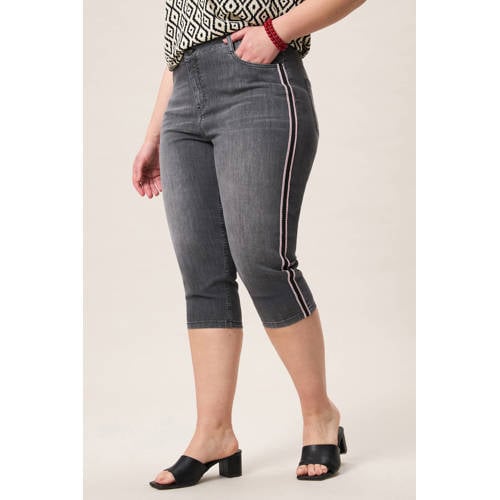 Miss Etam Plus skinny high waist broek grey denim – Grey denim / rood / ecru
