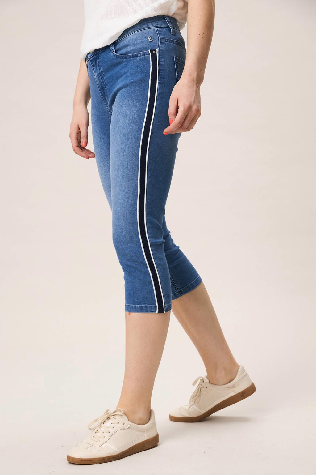 Medium blue denim dames Miss Etam skinny low waist broek van katoen met rits- en knoopsluiting en effen