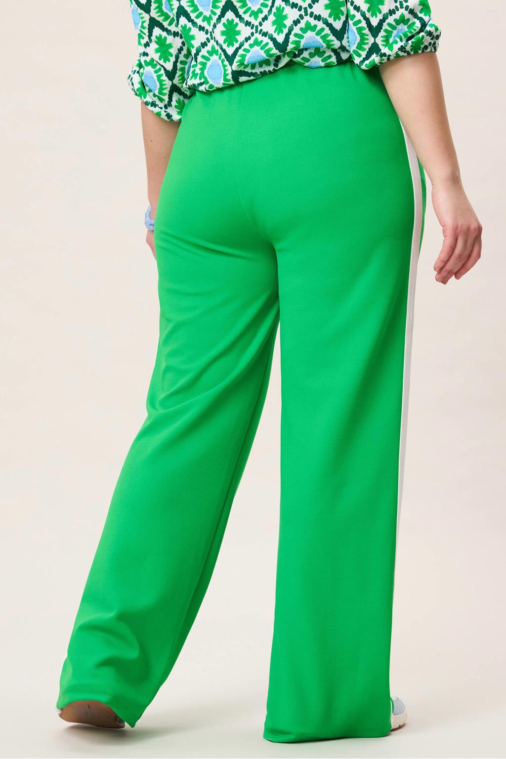 Groen en witte dames Miss Etam Plus straight regular waist broek van viscose