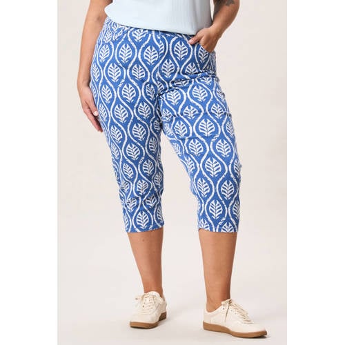 Miss Etam Plus slim high waist broek blauw – Blauw/wit