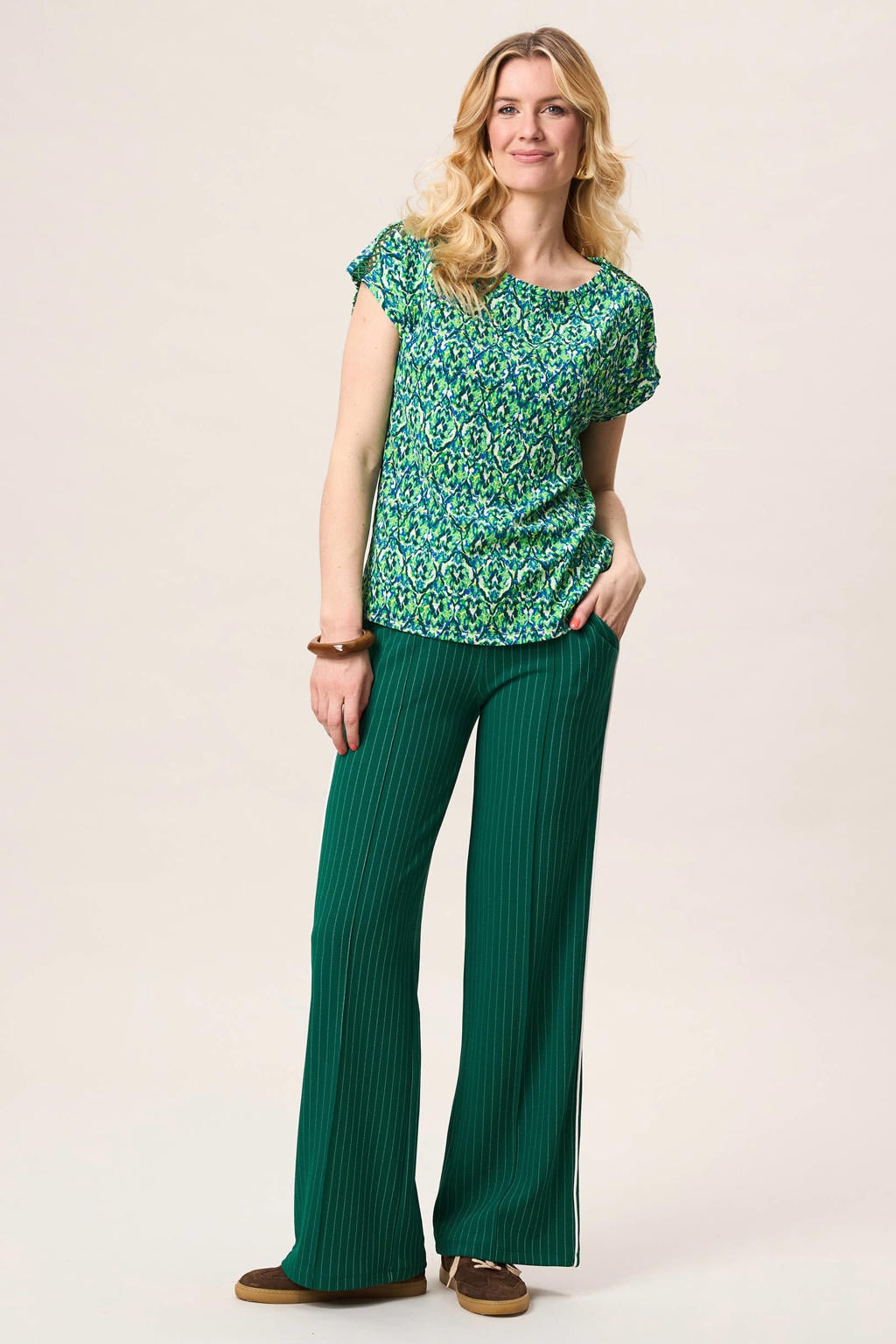 Groene dames Miss Etam top van polyester met korte mouwen en ronde hals