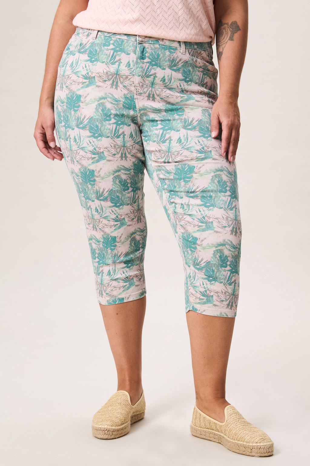 Groen, ecru en roze dames Miss Etam Plus slim regular waist capri van katoen