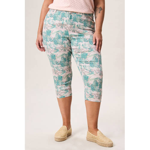Miss Etam Plus slim regular waist capri groen – Groen/ecru/roze