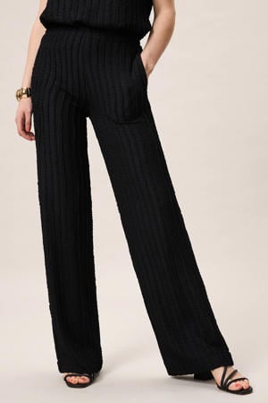 denim wide leg regular waist broek zwart