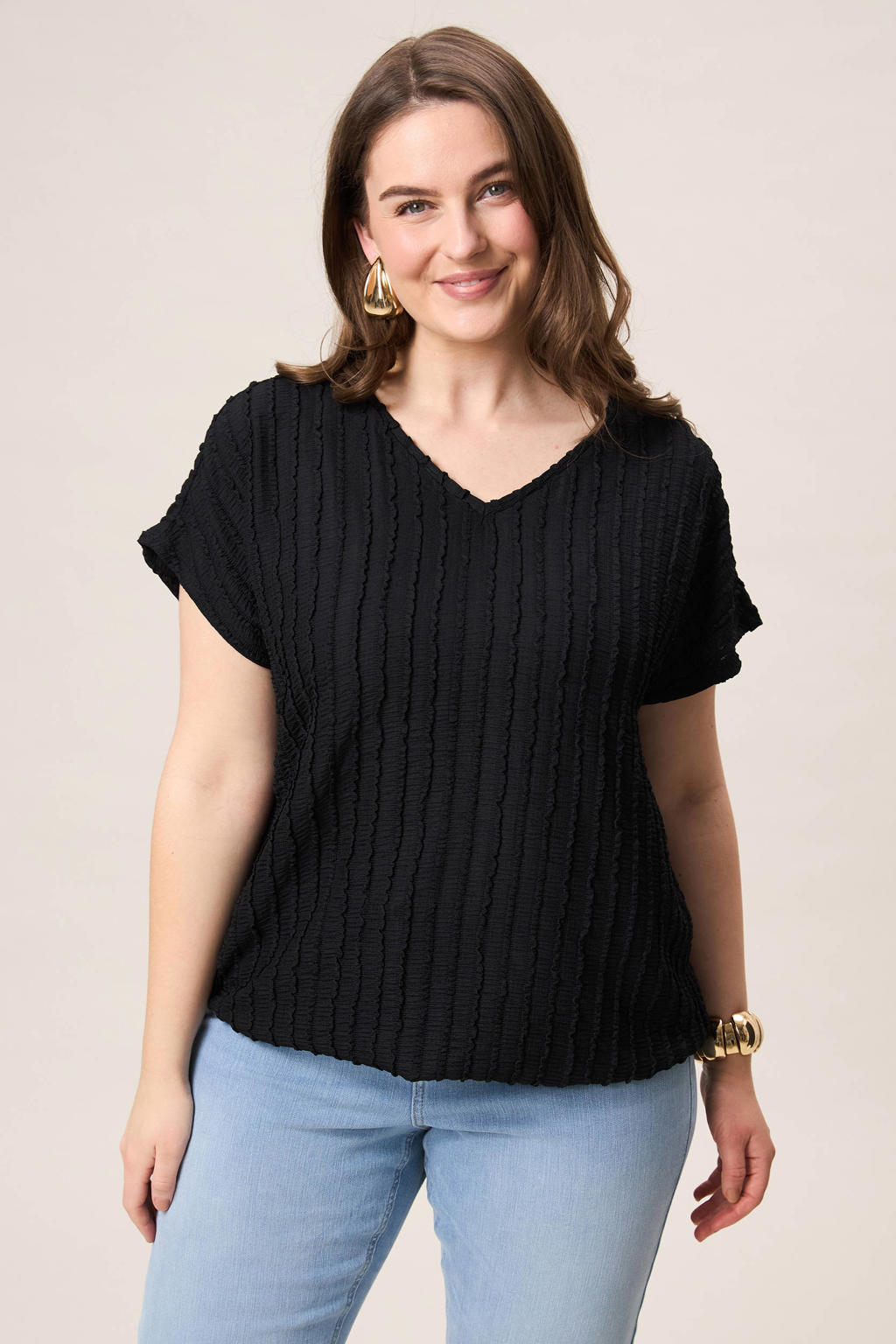 Zwarte dames Miss Etam Plus top met lange mouwen