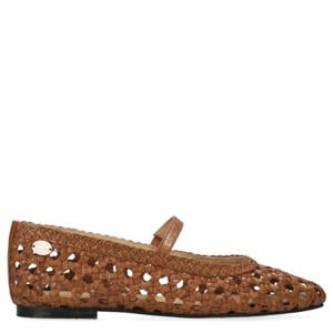 leren ballerina's cognac
