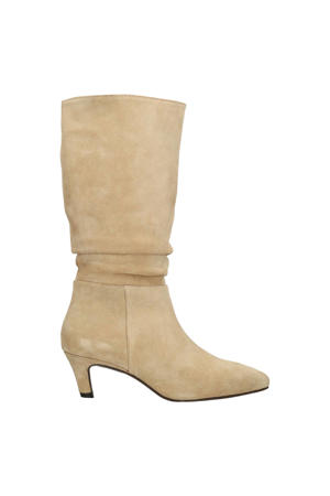 suède laarzen met hak - beige