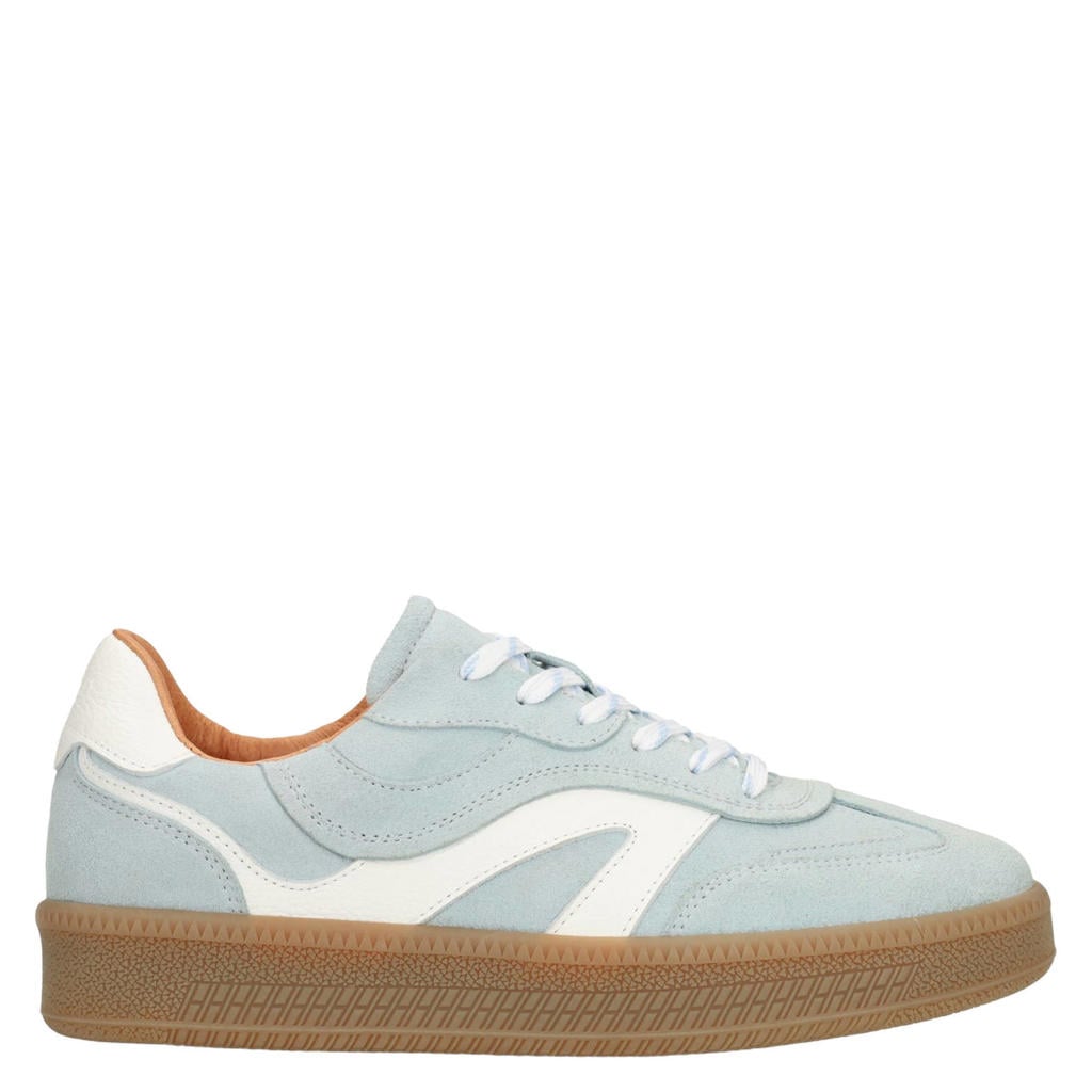Blauwe dames Manfield suède sneakers met veters