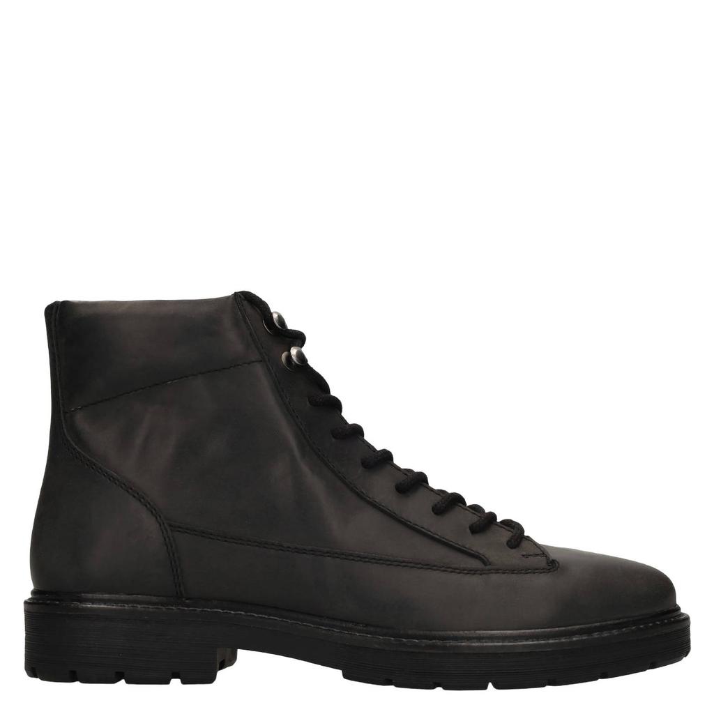 Zwarte heren Manfield leren veterboots met profielzool -