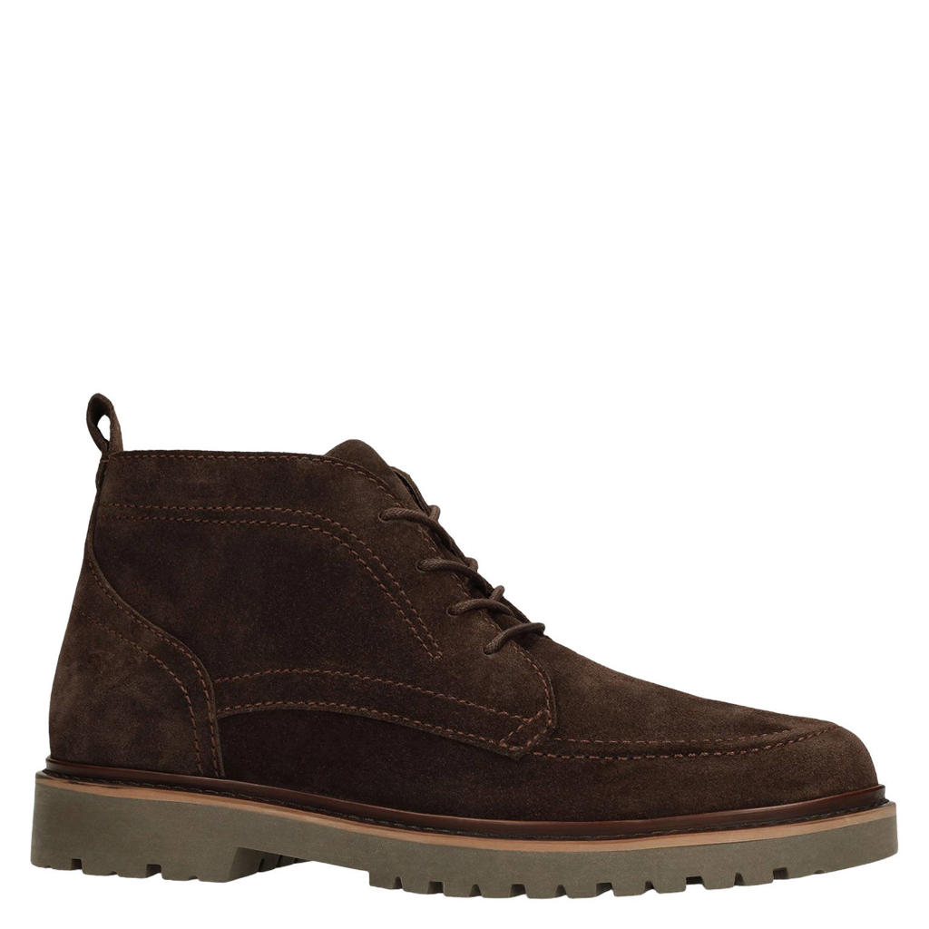 Manfield suède veterboots met profielzool - bruin