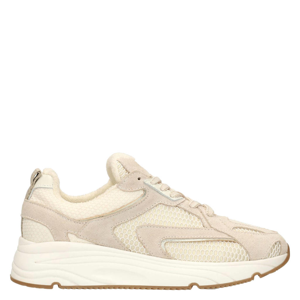 Beige dames Manfield chunky suède sneakers - met veters
