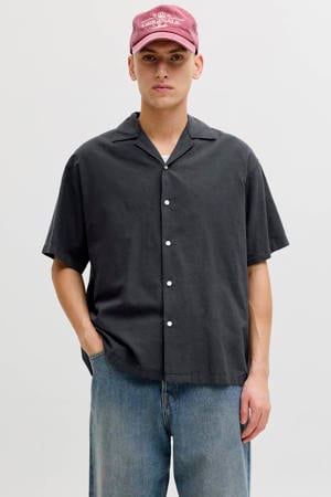 relaxed casual overhemd met linnen zwart