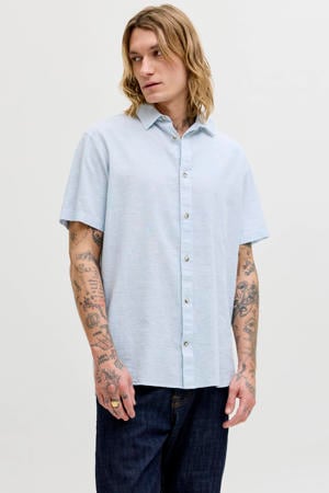 regular casual overhemd met linnen lichtblauw