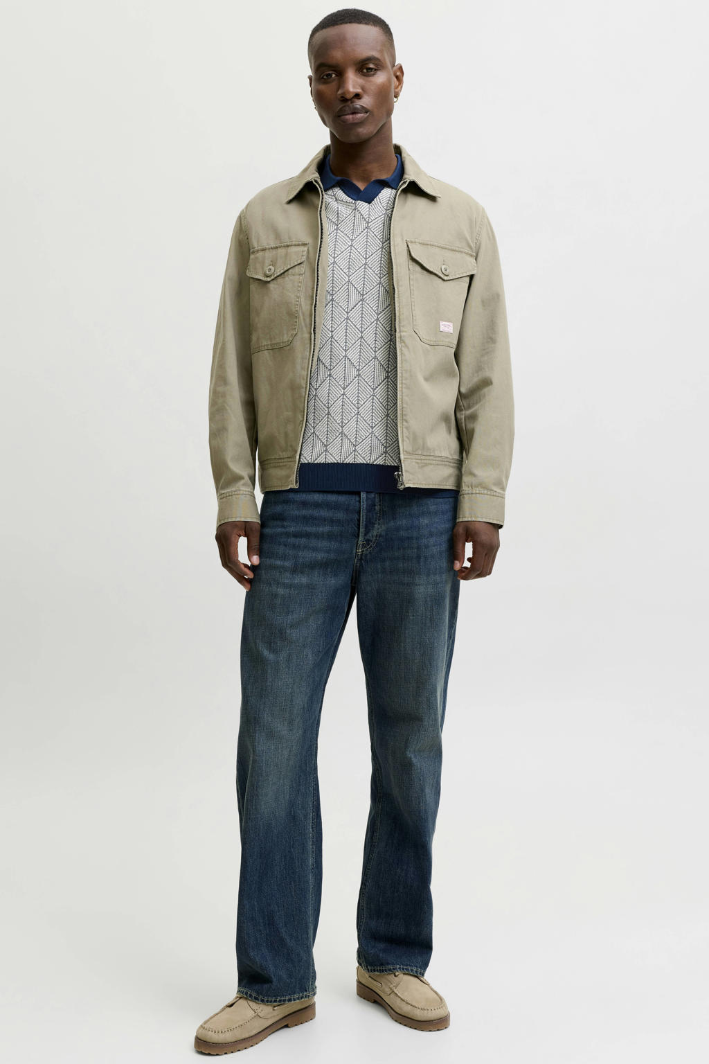 Donkerblauwe heren JACK & JONES PREMIUM regular fit polo van katoen met korte mouwen en gebreide details
