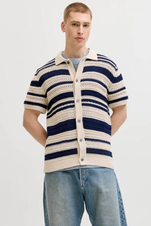 regular gestreept casual overhemd gebreid donkerblauw
