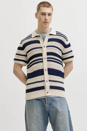 regular gestreept casual overhemd gebreid donkerblauw