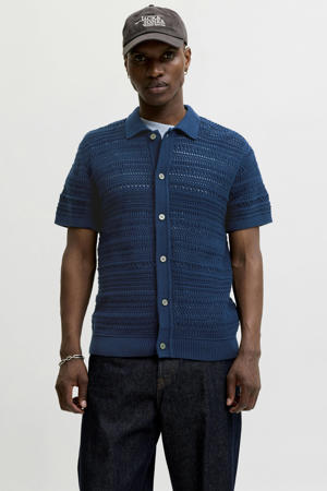 regular casual overhemd gebreid blauw