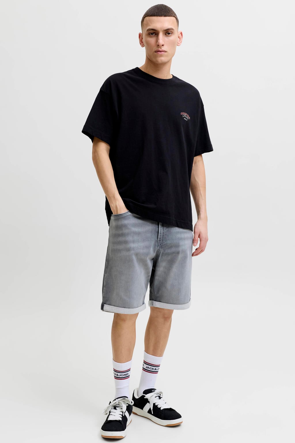JACK & JONES JEANS INTELLIGENCE JJITONY JJASHER relaxed short grey denim