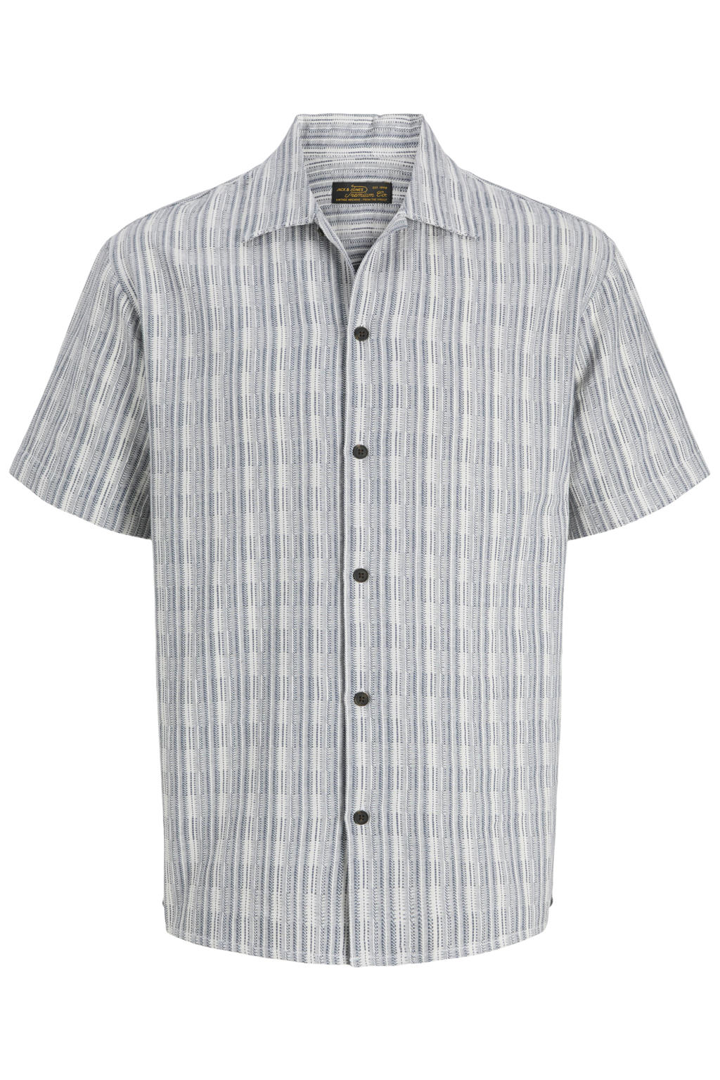 Grijsblauwe heren JACK & JONES PREMIUM relaxed casual overhemd blauw van katoen met korte mouwen, klassieke kraag en knoopsluiting