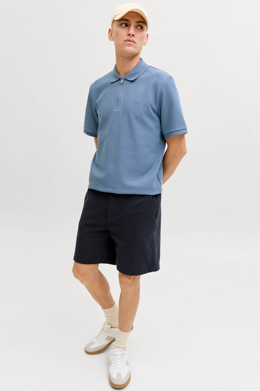 JACK & JONES PANTS STUDIO JPSTACE tapered casual short donkerblauw