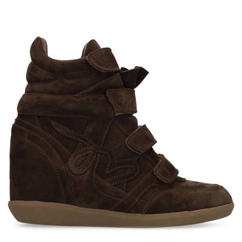 Manfield suède sneakers met sleehak bruin
