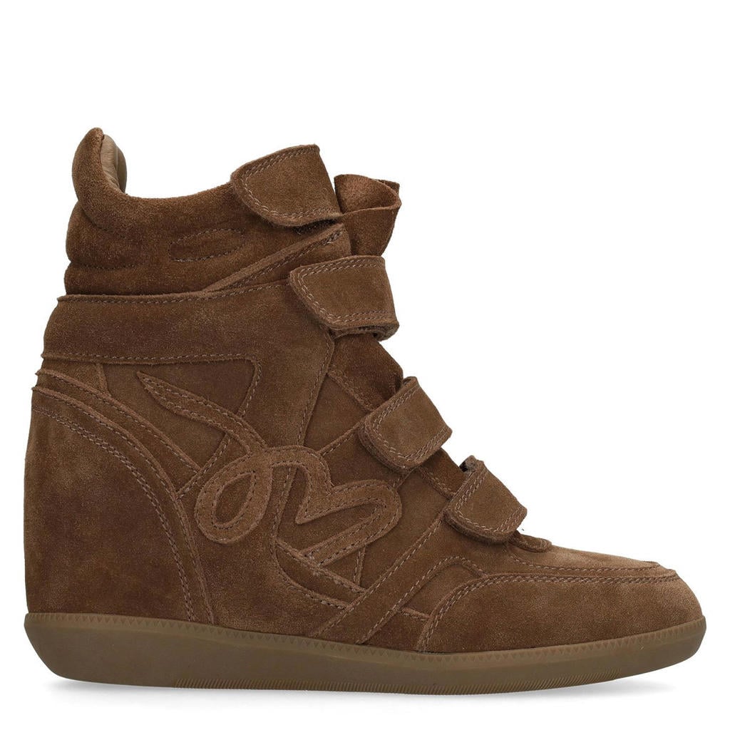 Manfield suède sneakers met sleehak - taupe