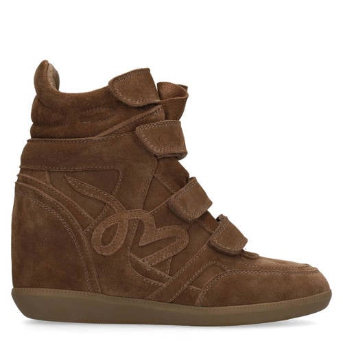 Manfield suède sneakers met sleehak taupe