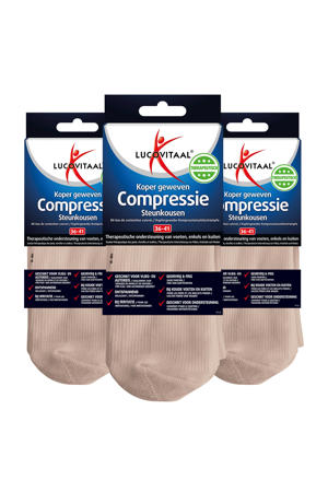 koper geweven compressie steunkousen licht beige - maat 36-41