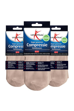 koper geweven compressie steunkousen licht beige - maat 42-47