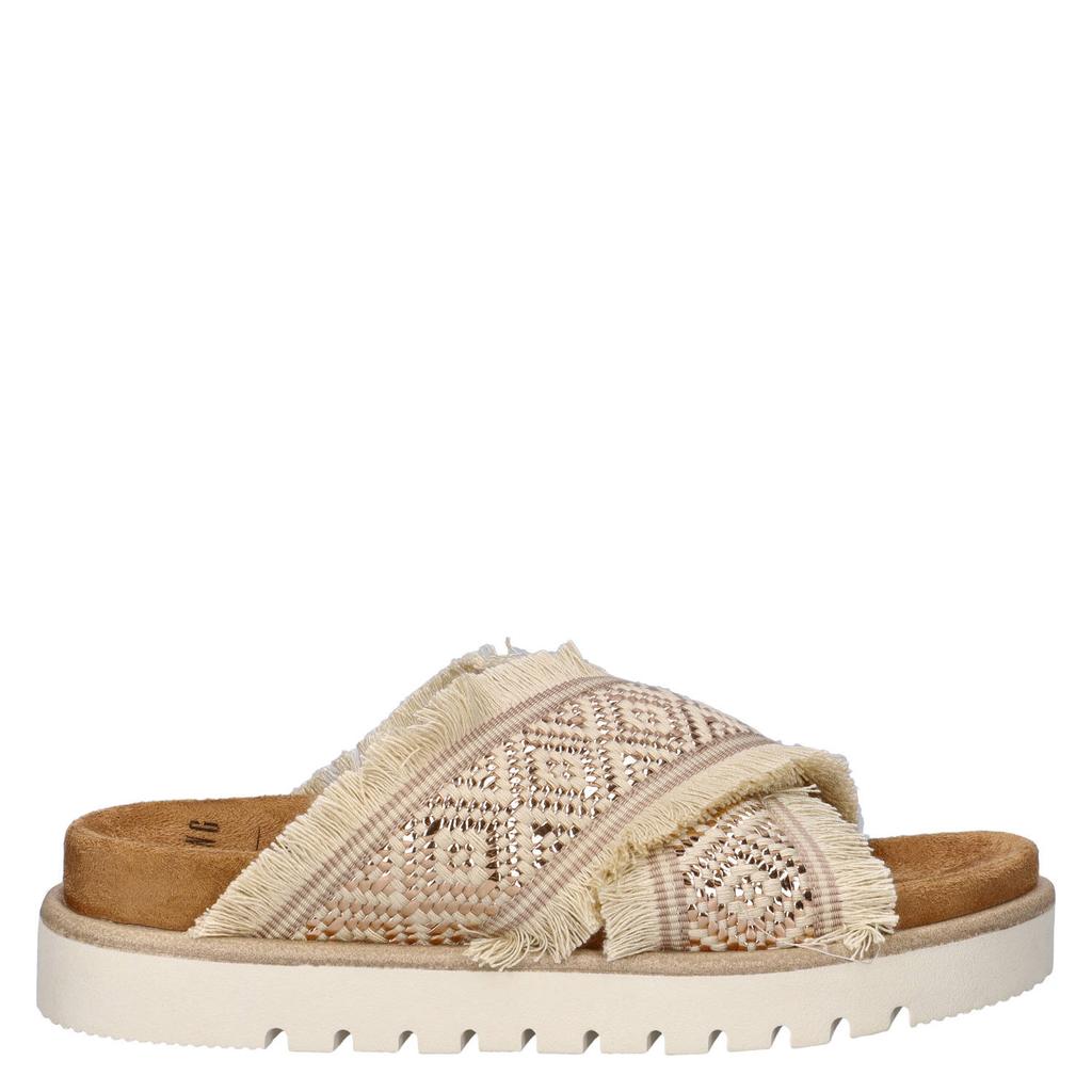 Zand en bruine dames Mustang slippers van textiel