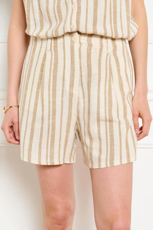 high waist gestreepte casual short ecru