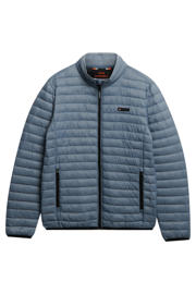 thumbnail: Lichtblauwe heren Superdry zomerjas van nylon met effen, lange mouwen, opstaande kraag, ritssluiting en doorgestikte details