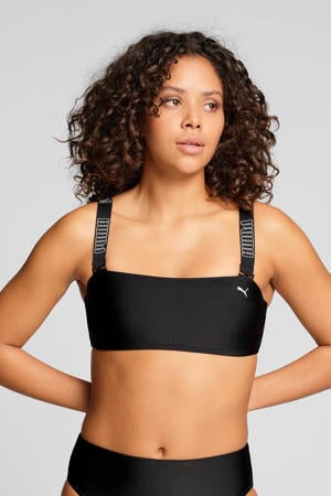 voorgevormde strapless bandeau bikinitop met logo zwart