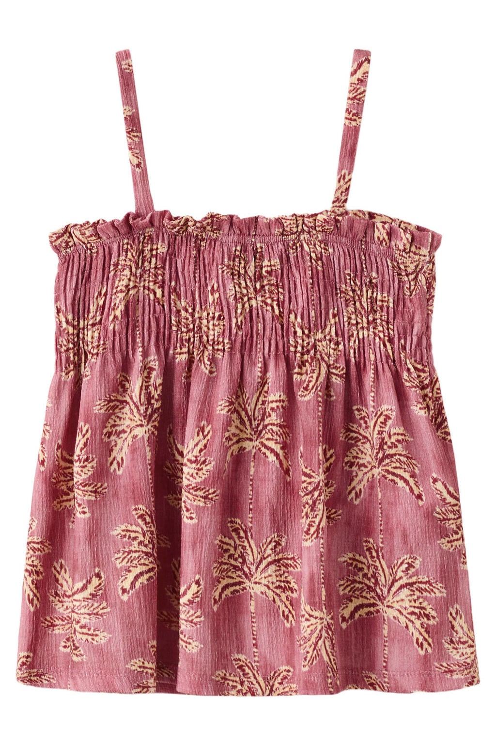 Roze en gele meisjes Mango Kids mouwloze top van polyester met vierkante hals en ruches