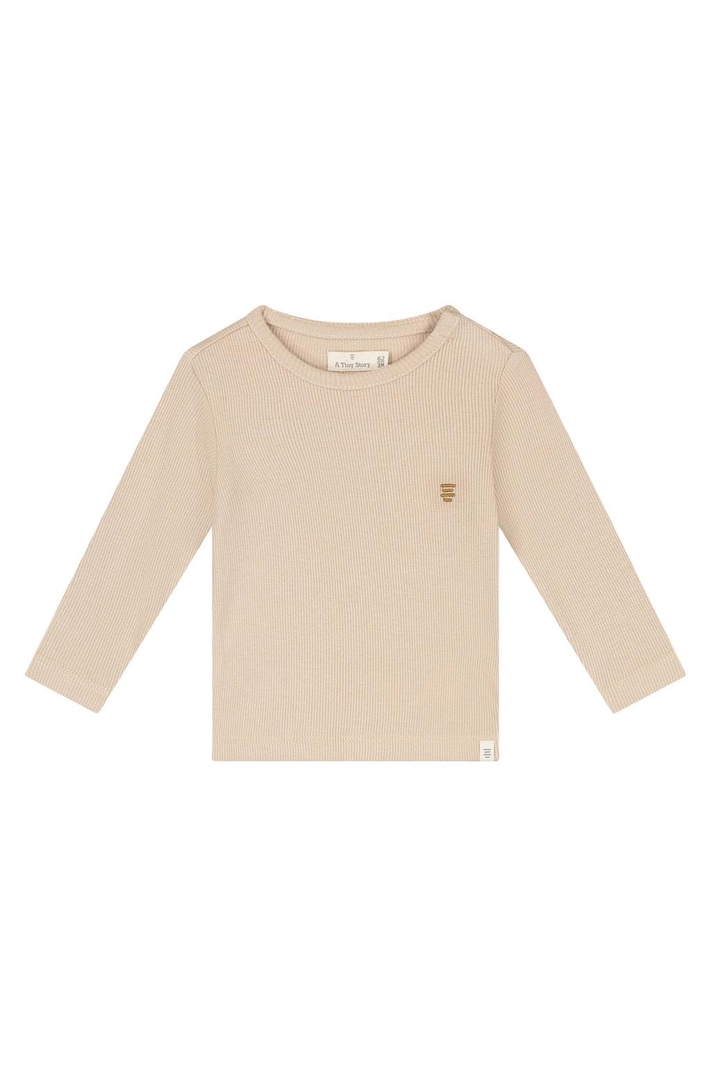 Beige jongens en meisjes A Tiny Story rechtvallende longsleeve van katoen met effen, lange mouwen, ronde hals en drukknoopsluiting