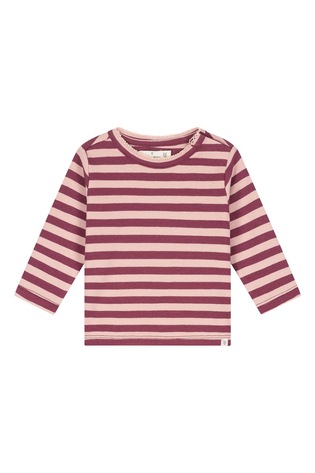 A Tiny Story gestreepte longsleeve - donkerrood/lichtroze