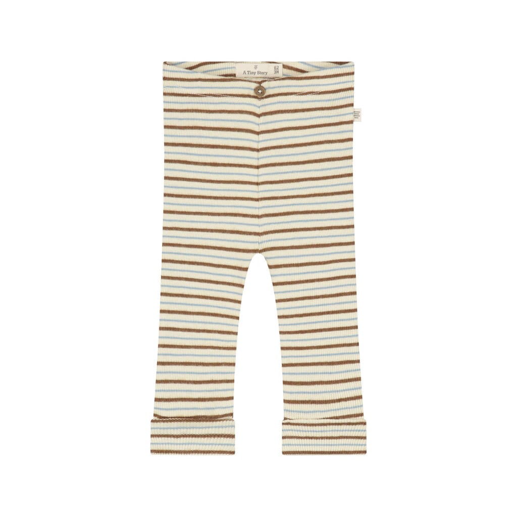 Beige en bruine A Tiny Story katoenen slim fit gestreepte babybroek met regular waist en elastische tailleband
