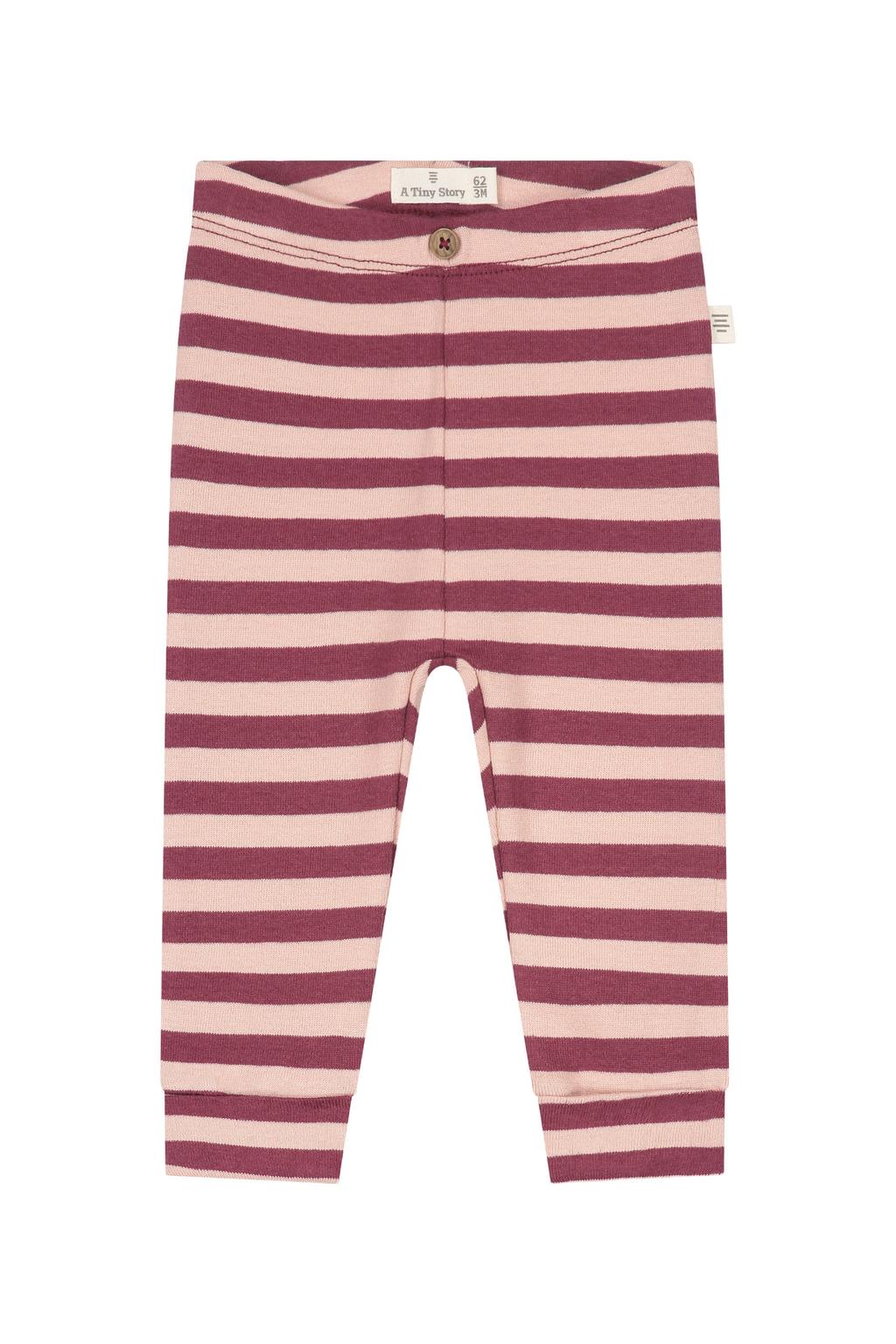 A Tiny Story katoenen gestreepte babybroek - donkerrood/lichtroze